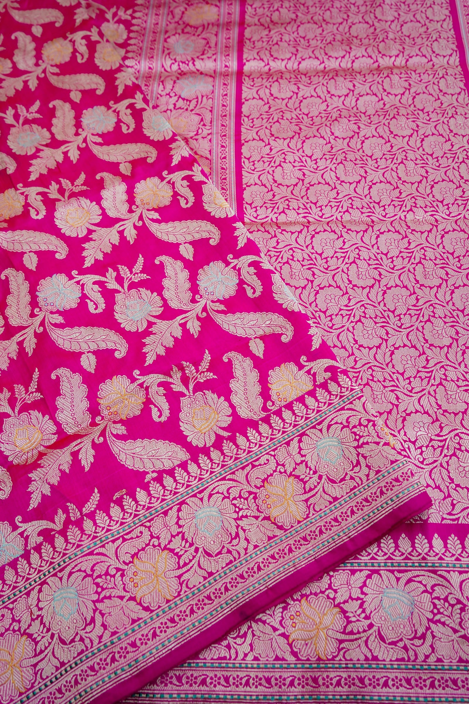 Pink Handwoven Pure Kataan Silk Kadhua Jangla Benarasi Saree