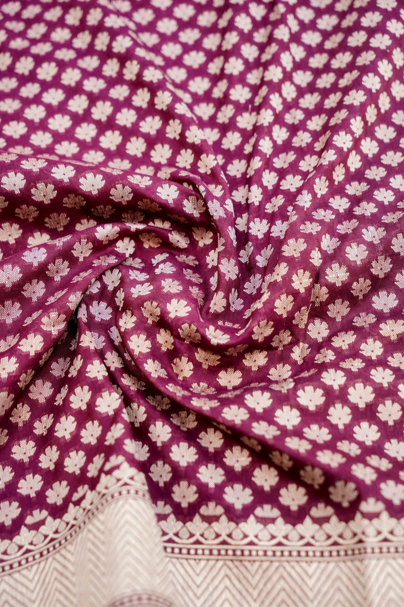 Maroon Pure Cotton Kataan Silk Jangla Handloom Banarasi Saree