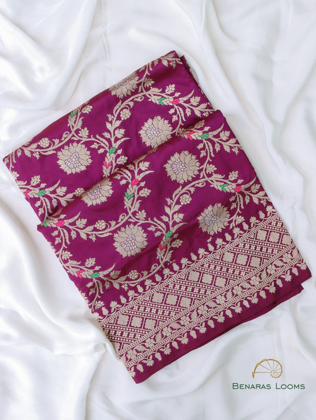 Wine Handloom Pure Kataan Silk Kadhua Jangla Banarasi Saree