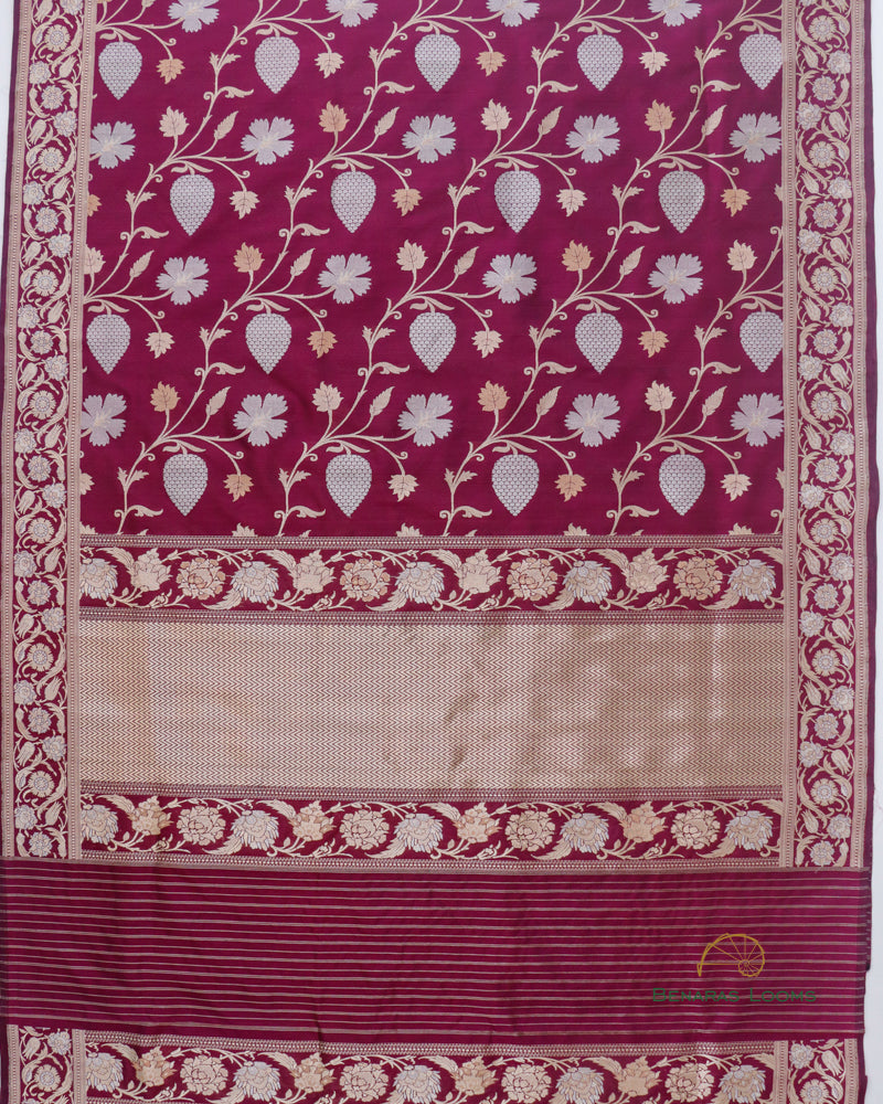 Maroon Handloom Kataan Silk Kadhua Jaal Banarasi Silk Saree