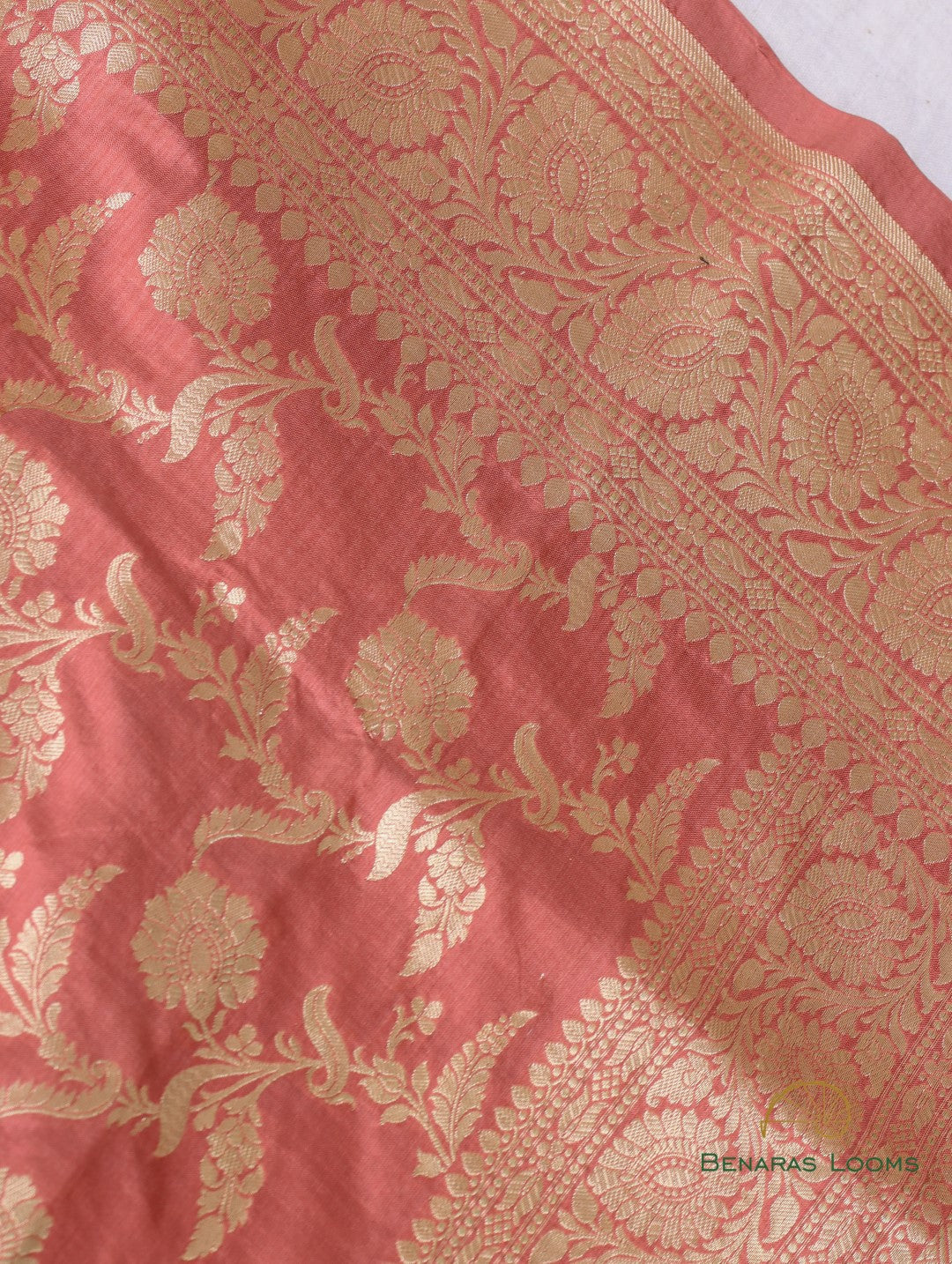 Peach Handloom Kataan Silk Kadhua Jangla Banarasi Saree