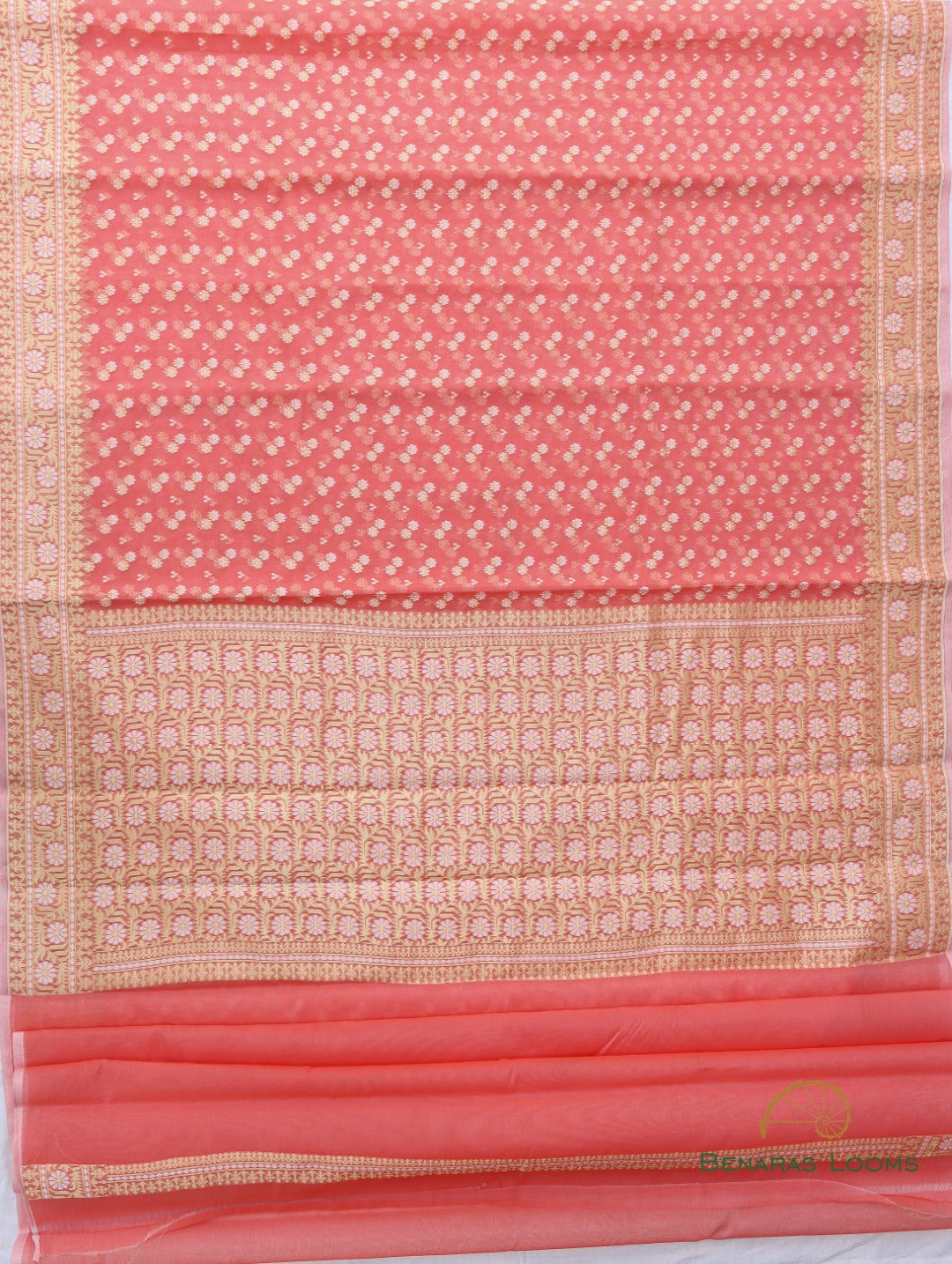 Peach Handloom Cotton Butidar Banarasi Saree