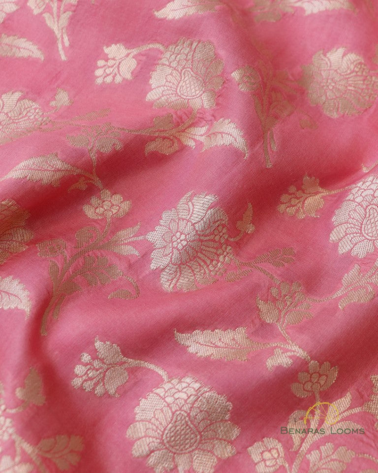 Pink Handwoven Pure Kataan silk Jangla Banarasi Saree