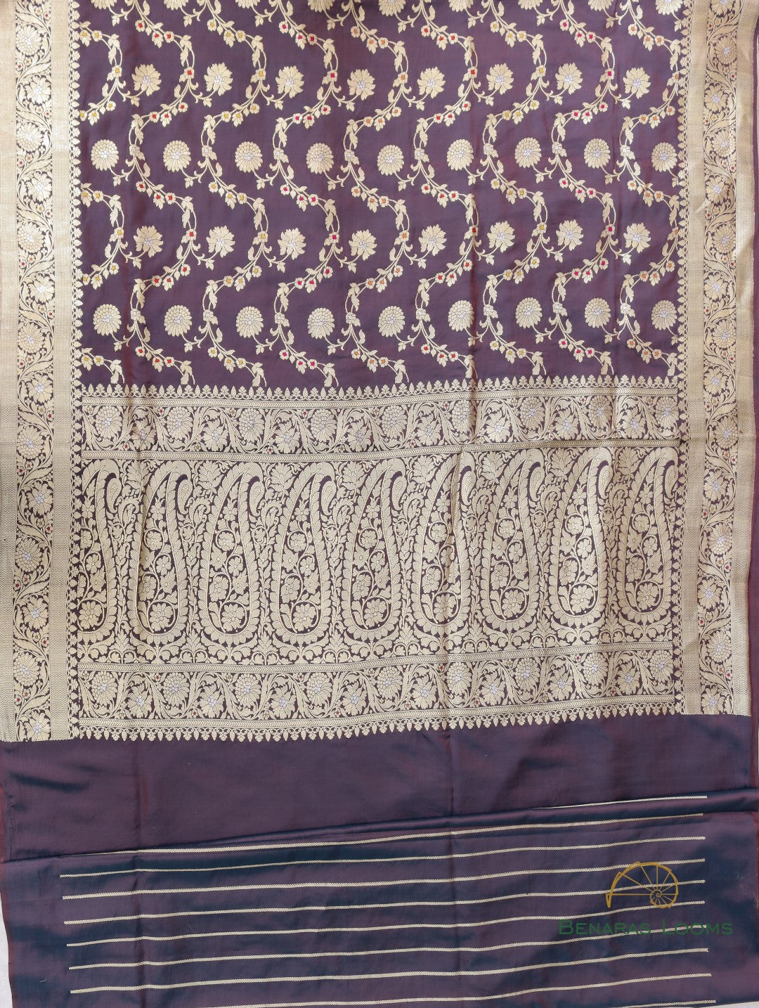 Wine Handloom Kataan Silk Kadhua Jaal Banarasi Saree