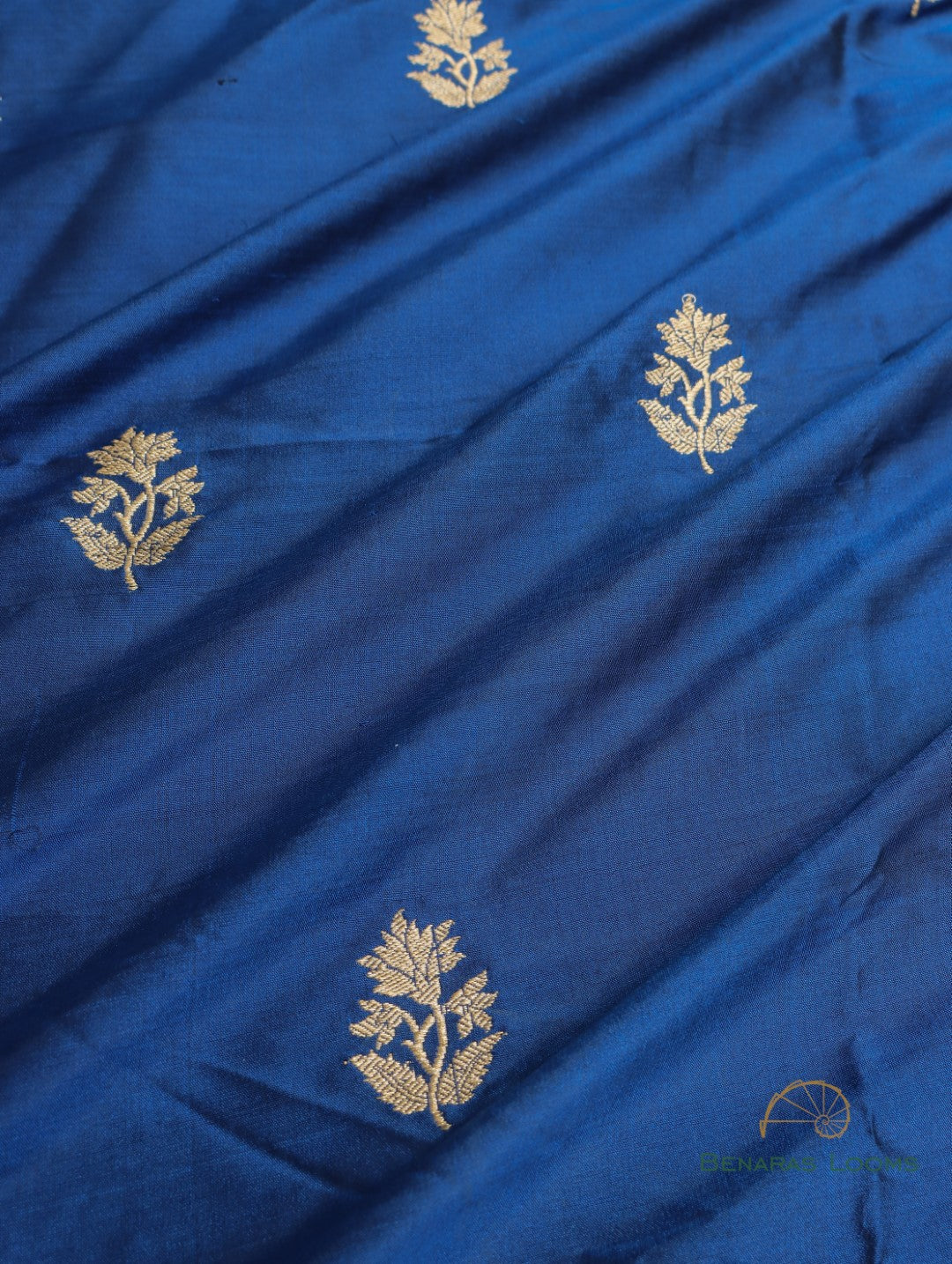 Blue Handwoven Pure Silk Banarasi Fabric