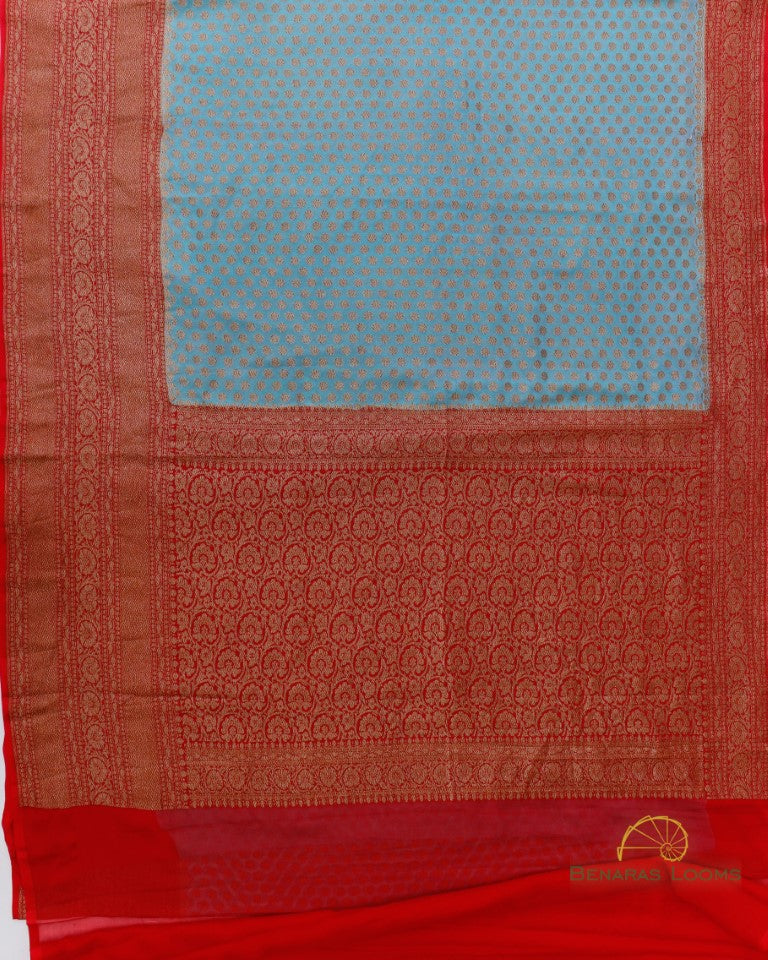 Teal Blue Handwoven Pure Khaddi Georgette Benarasi saree