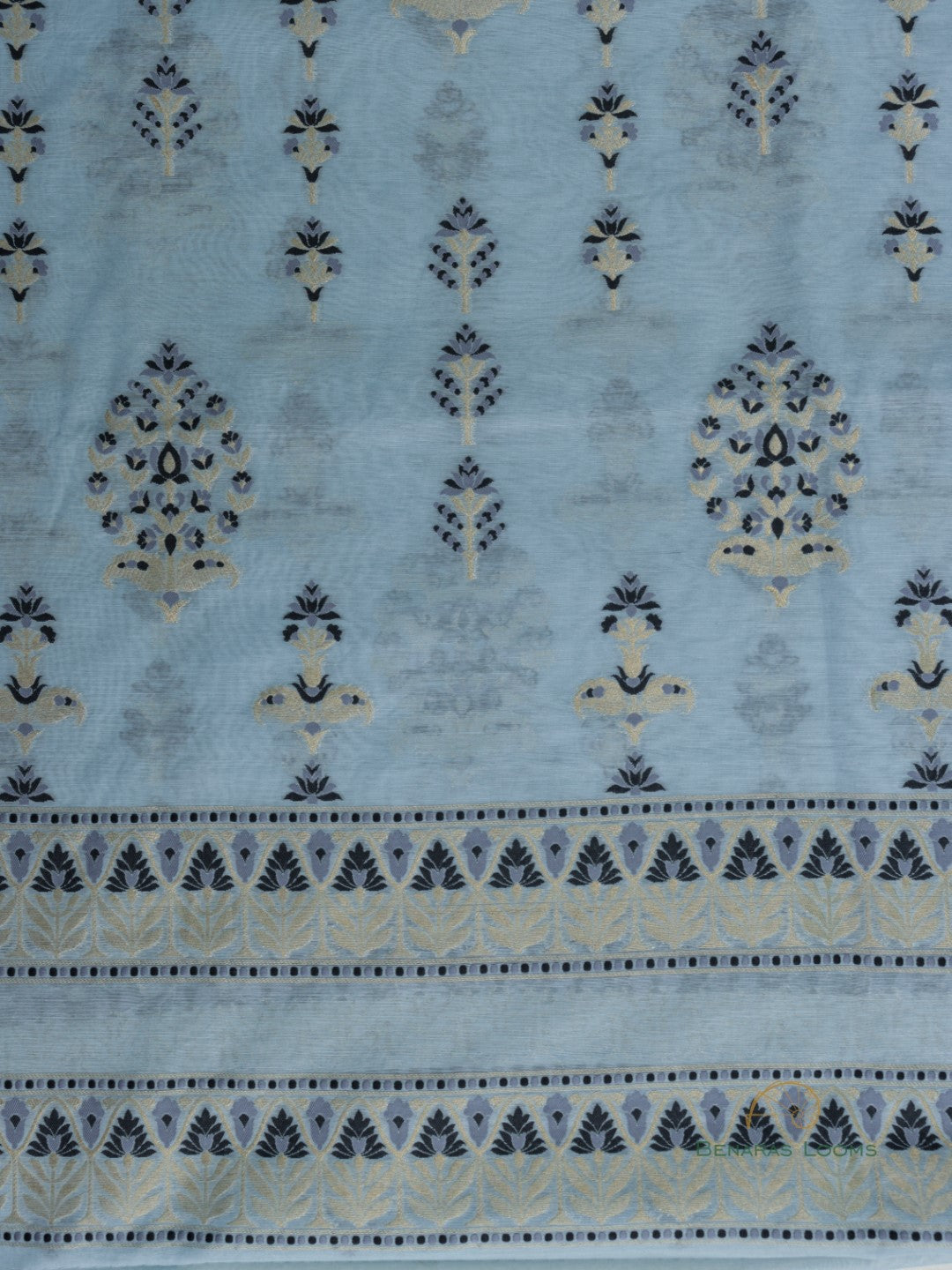 Powder Blue Floral Three Piece Banarasi Suit Set