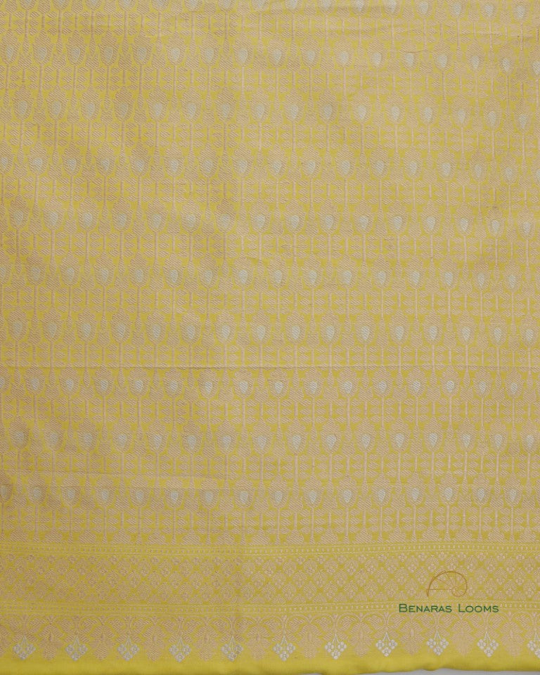 Lemon Yellow & Pink Handwoven Pure Kataan Silk Banarasi Three Piece Suit Set