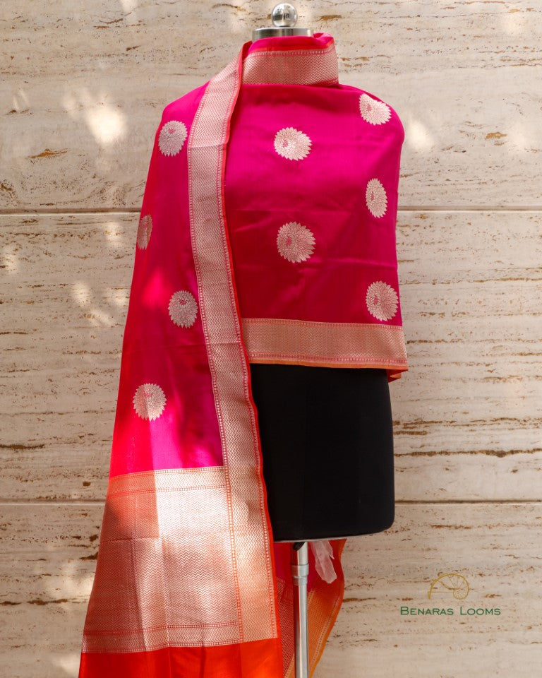 Pink Handwoven Pure Kataan Silk Kadhua Buti Banarasi Dupatta