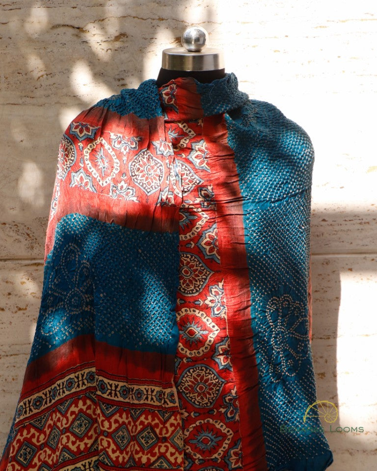 Blue Handwoven Pure Silk Bandhani Dupatta