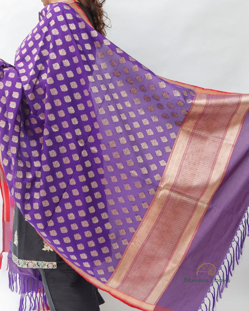 Purple Pure Kataan Kora Silk Handwoven Benarasi Dupatta