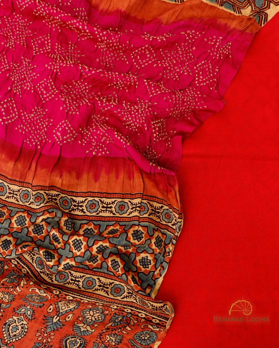 Red Handwoven Munga Silk Banarasi Unstitched Suit Set