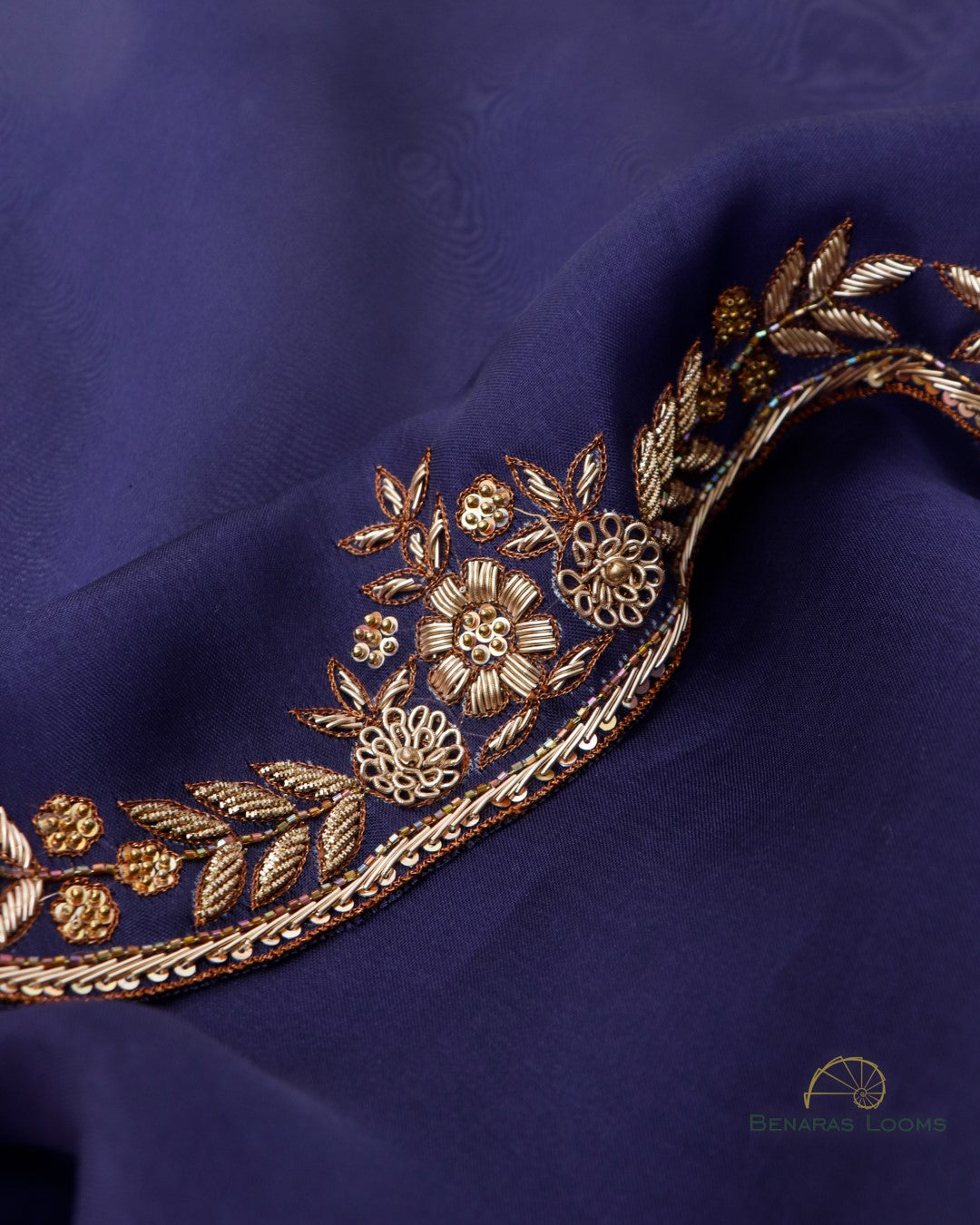 Navy Blue Pure Organza Banarasi Dupatta