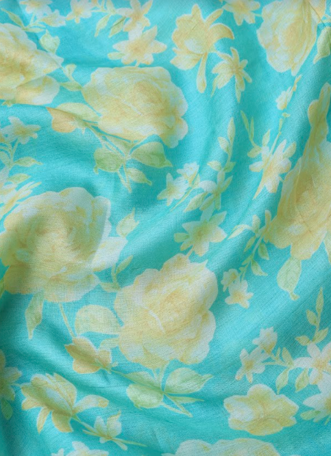 Blue Pure Silk Digital Printed Fabric