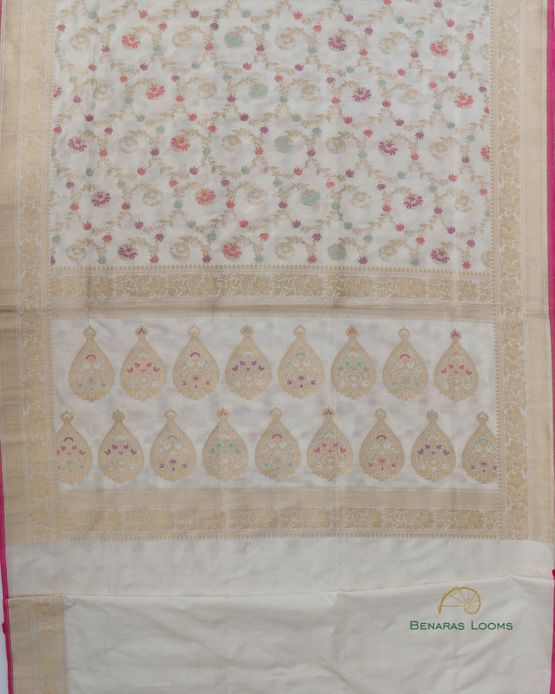 Cream Handwoven Pure Kataan Kadhua Jangla Benarasi Saree