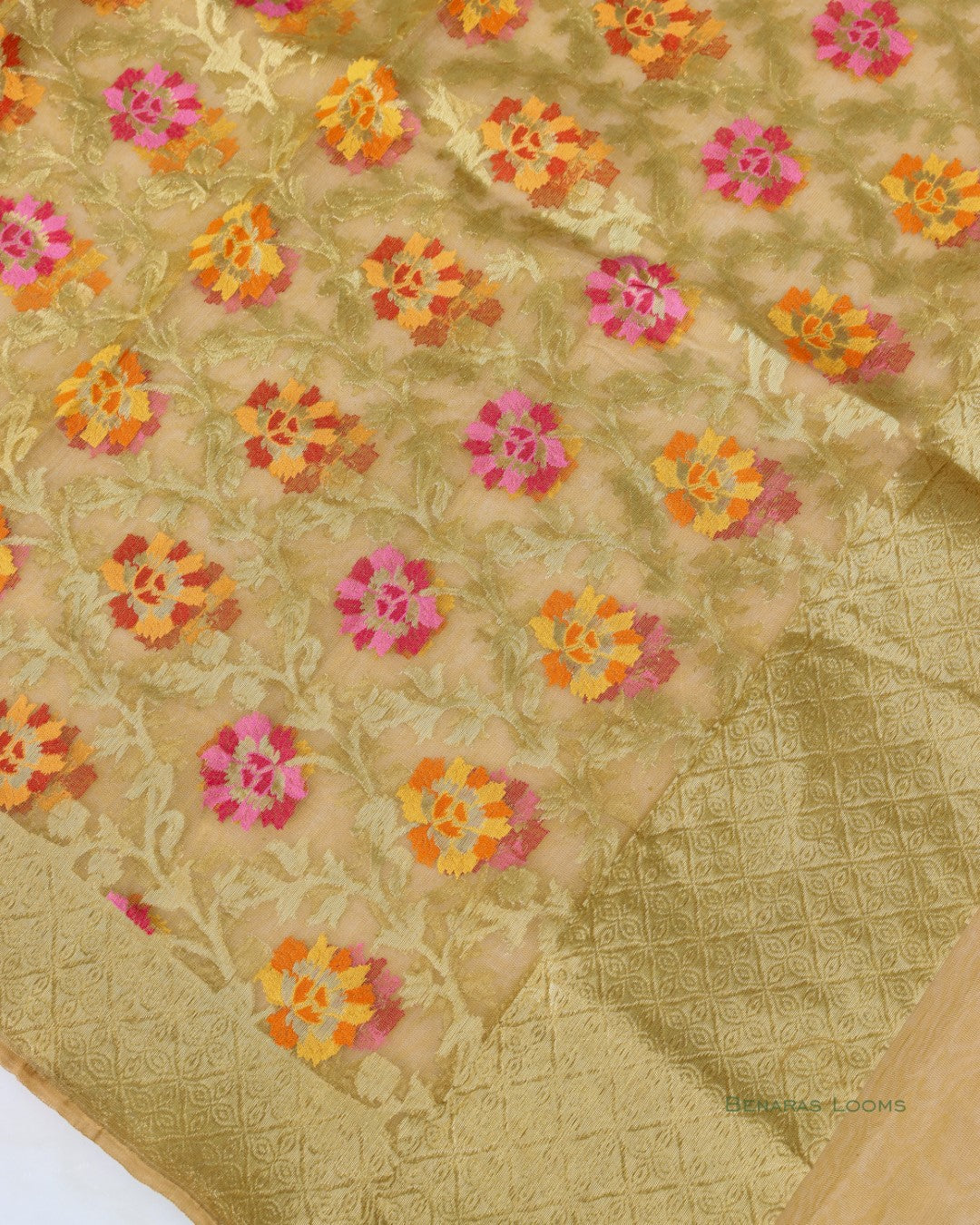 Mustard Organza Net Banarasi Handwoven Dupatta