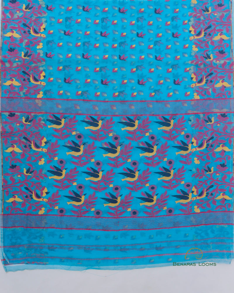 Blue Handwoven Cotton Silk Tantuj Saree.