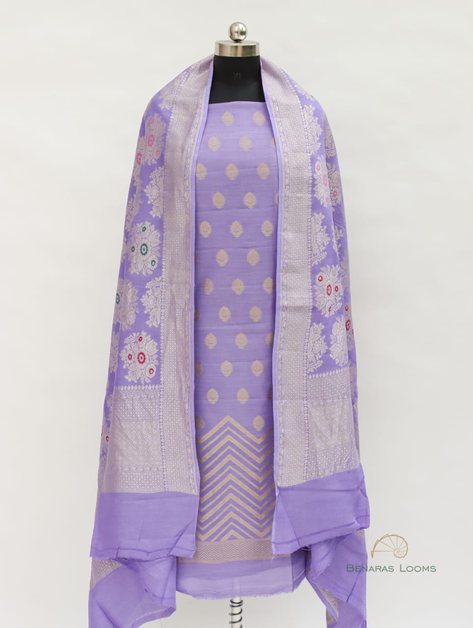 Purple Handwoven Pure Munga Banarasi Suit Fabric