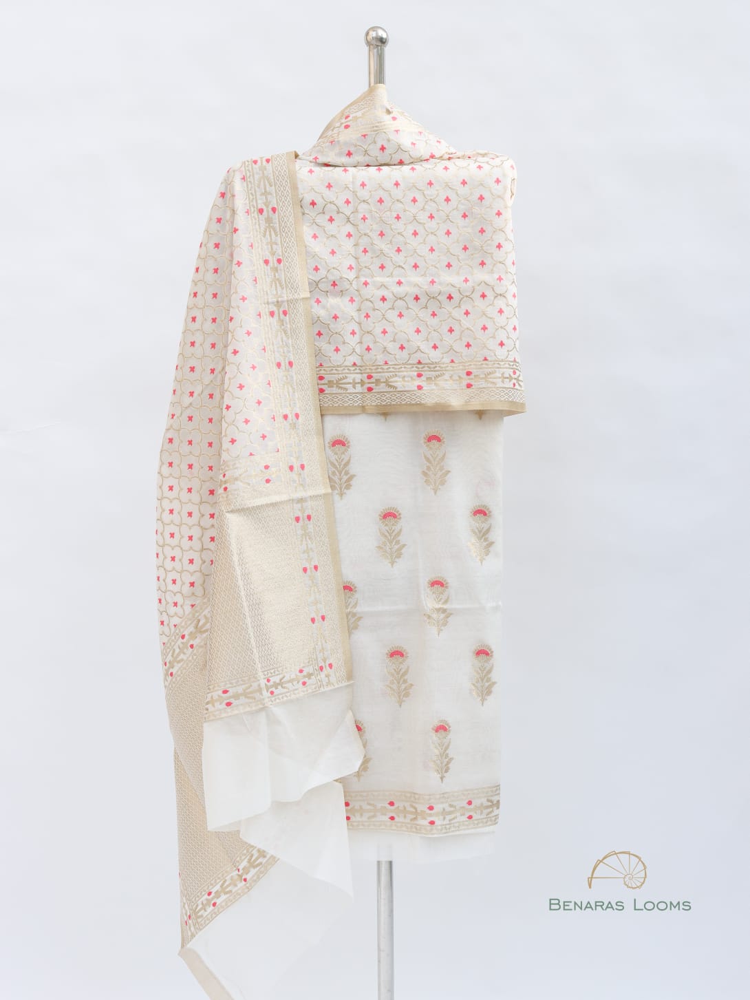 Dyeable Handwoven Pure Kora Cotton Meenakari Banarasi Suit Fabric