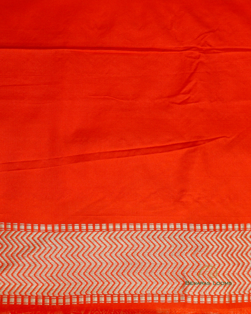Orange Handwoven Pure Kataan Silk Brocade Shikargah Jaal Benarasi Saree