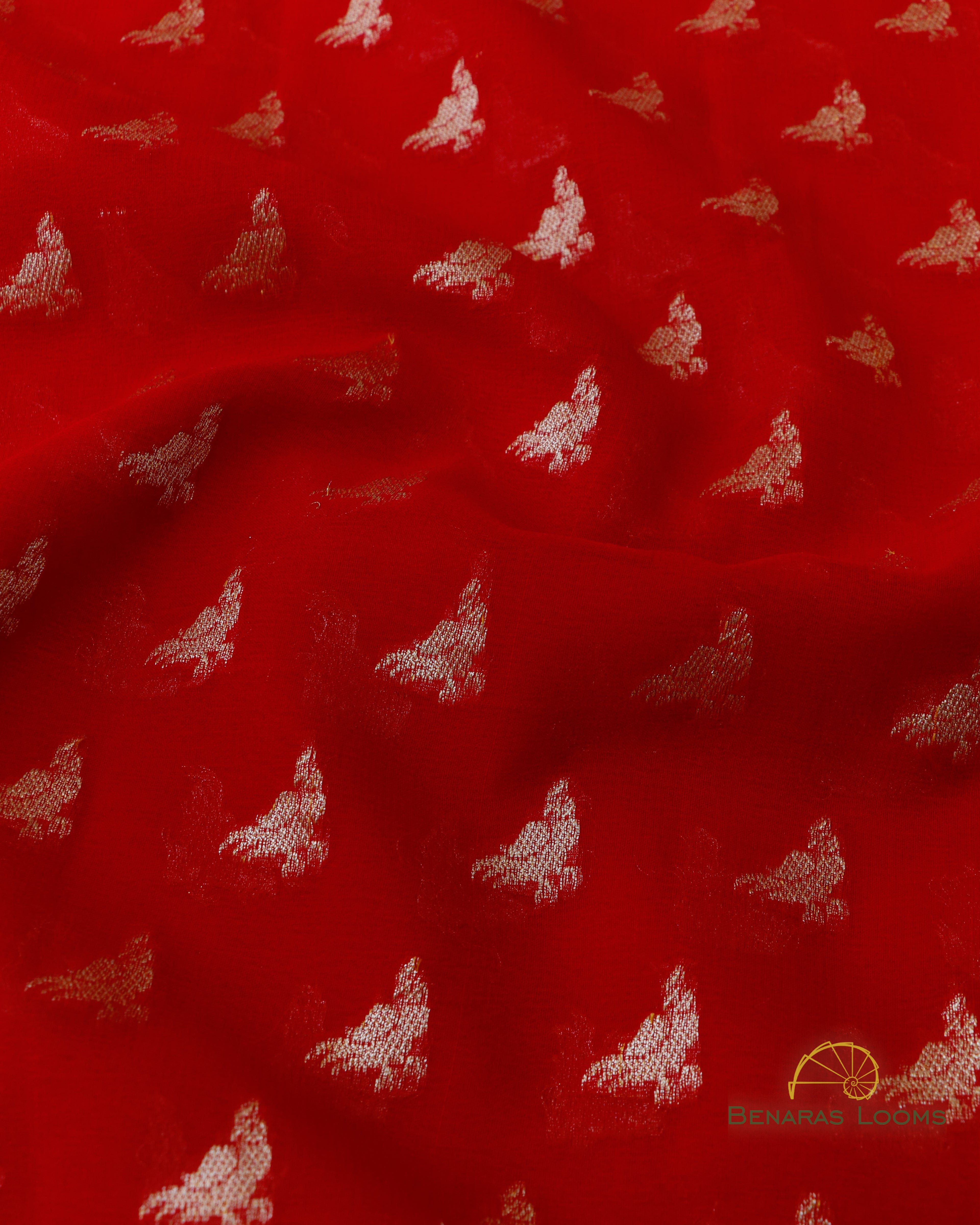 Red Handwoven Pure Georgette Shikargah Banarasi Saree
