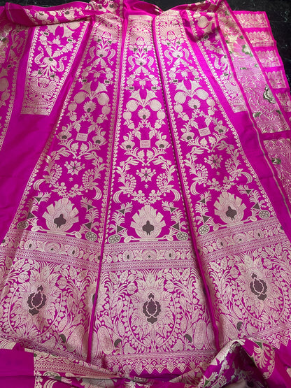 Aarohi Pink Handwoven Pure Silk Banarasi Lehenga