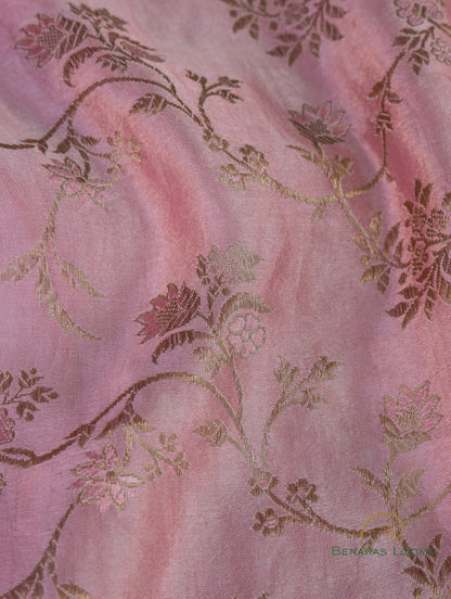 Pink Handwoven Floral Jaal Pure Satin Silk Banarasi Saree