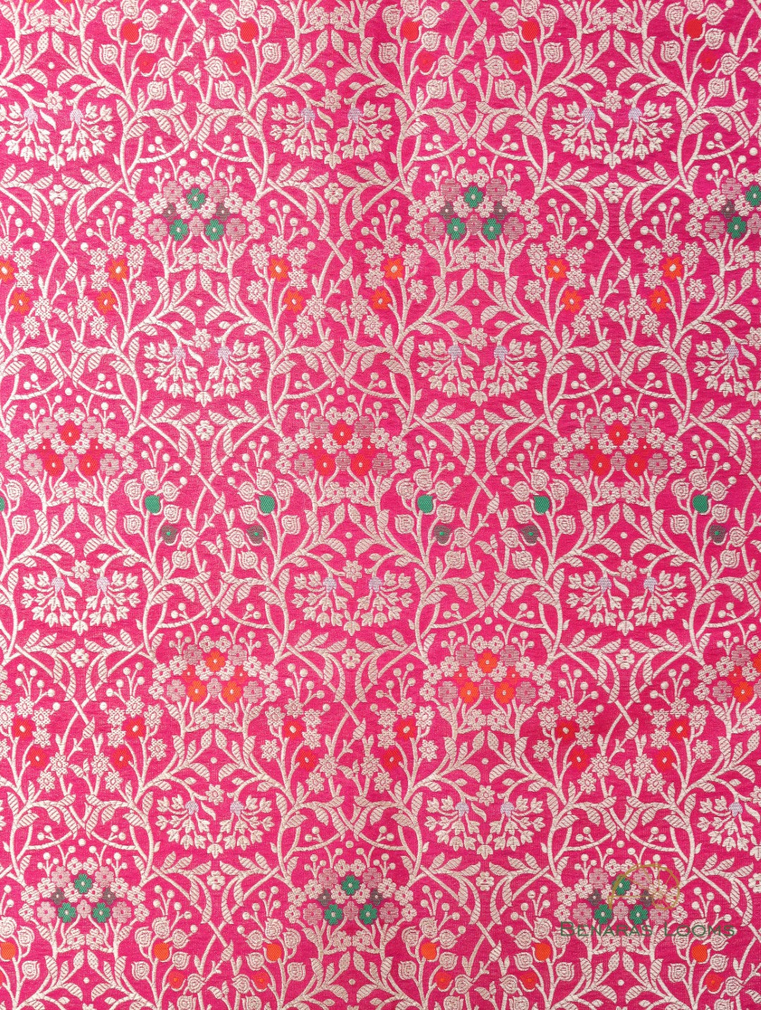 Pink Handwoven Brocade Jaal with Meenakari Pure Silk Fabric