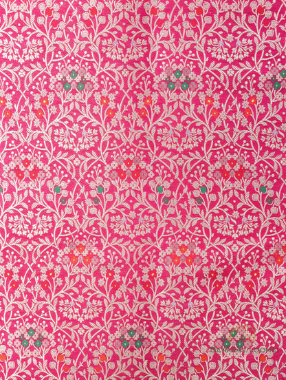 Pink Handwoven Brocade Jaal with Meenakari Pure Silk Fabric