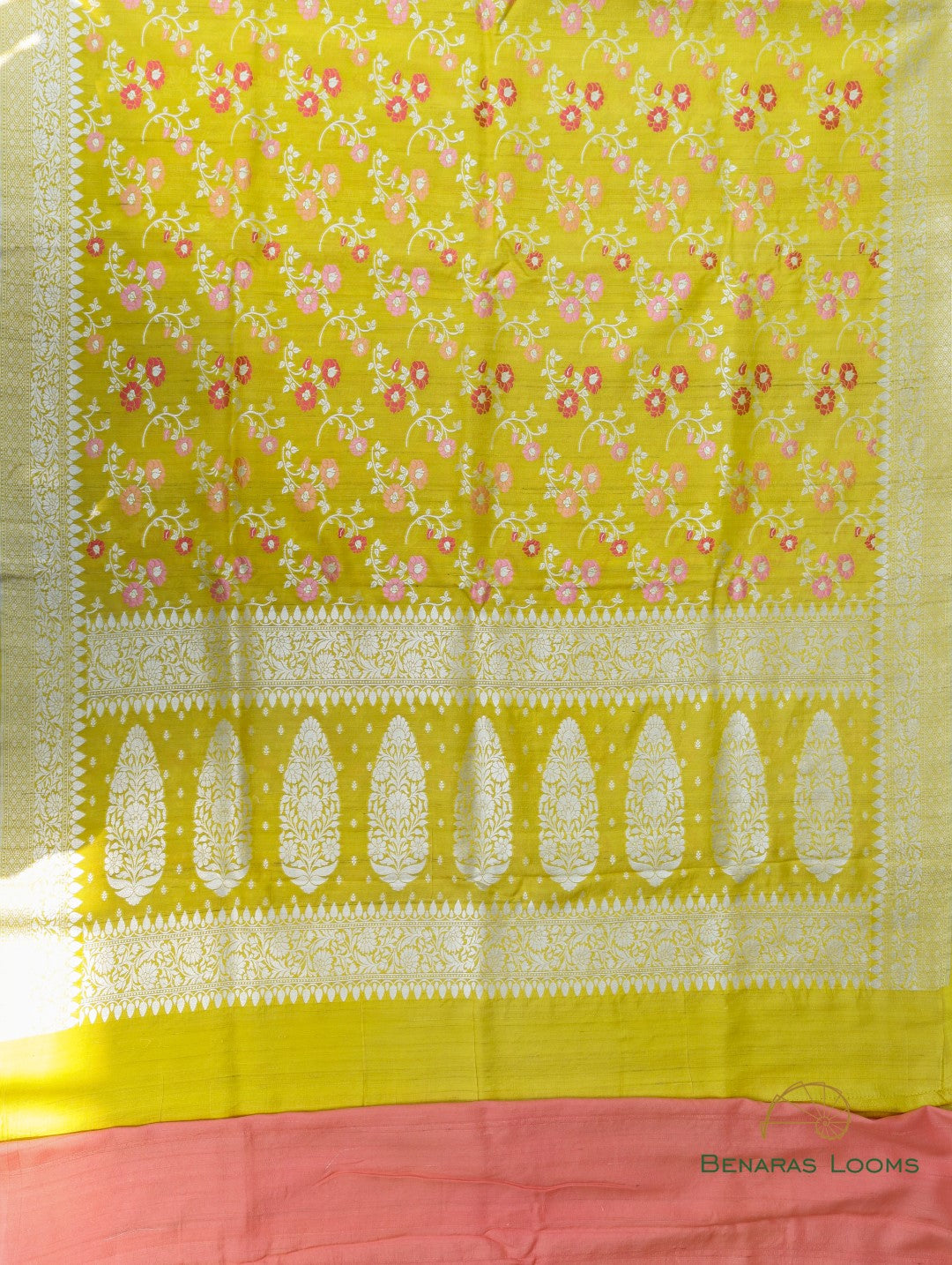 Yellow Handwoven Pure Tussar Georgette Banarasi Saree