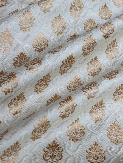 Cream Gold Banarasi Silk Fabric