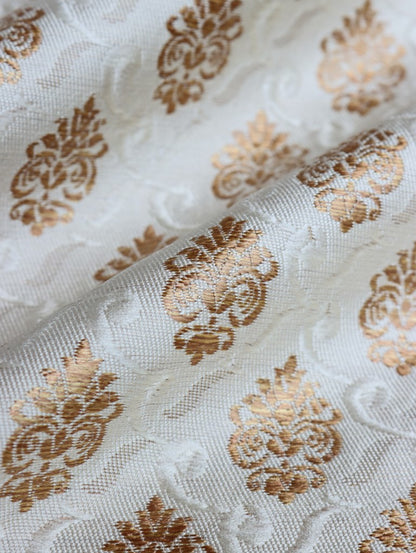 Cream Gold Banarasi Silk Fabric