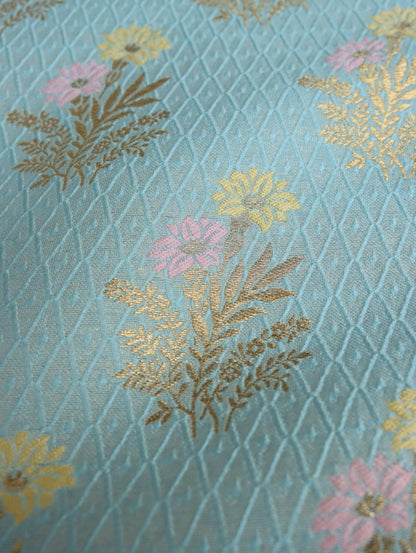 Blue Floral Banarasi Fabric
