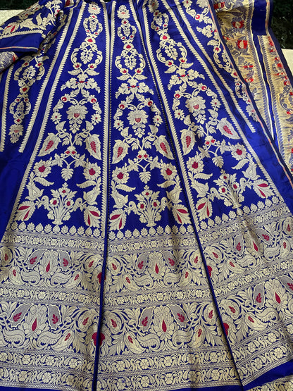 Chhavi Blue Handwoven Pure Silk Banarasi Lehenga