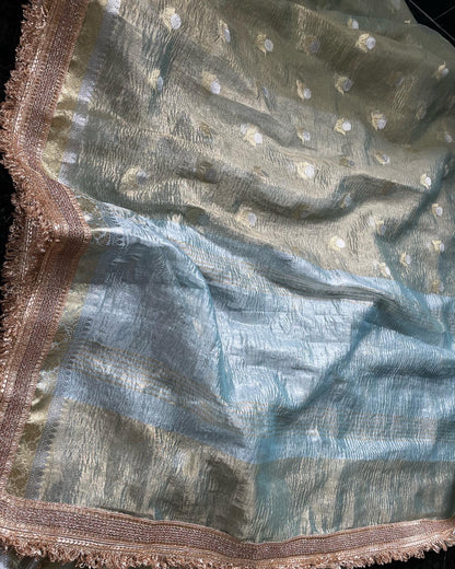 Pista Green Tissue Silk Saree with Embellished Border