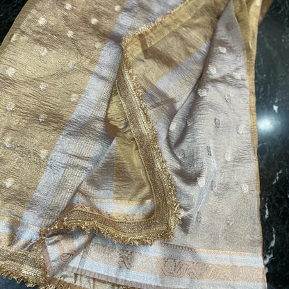 Gold Crush Tissue Banarasi Saree with Embellished Border
