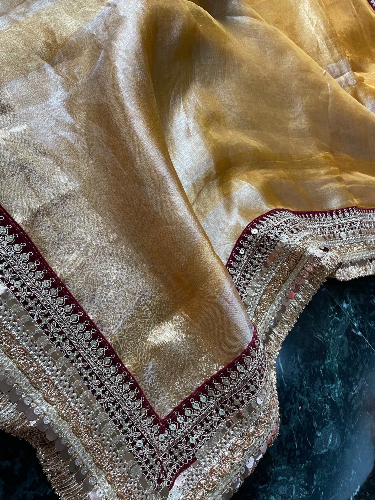 Yellow Gold Pure Tissue Silk Banarasi Saree with Embellished Border