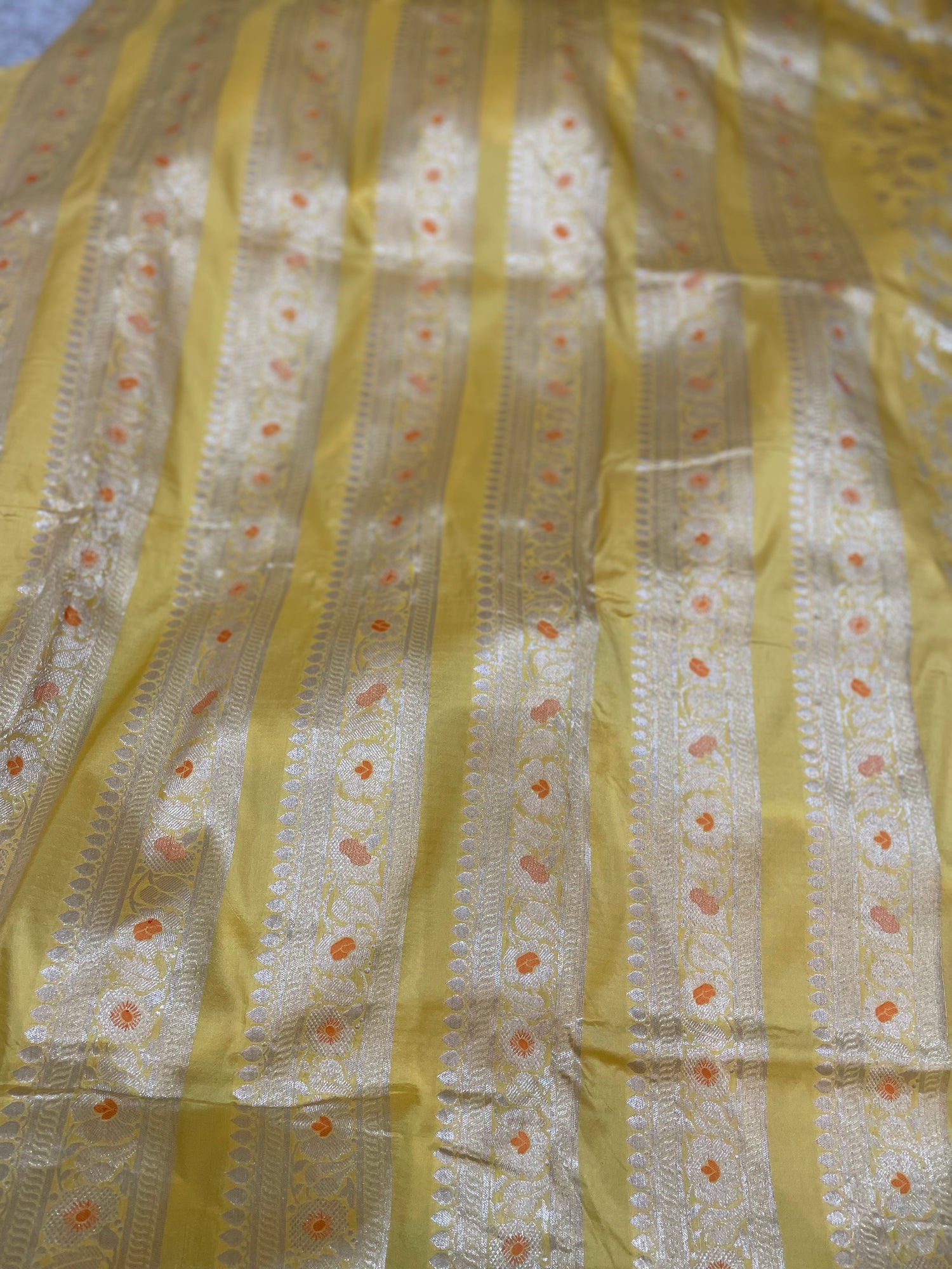 Aarohi Yellow Handwoven Pure Silk Banarasi Lehenga with Meenakari