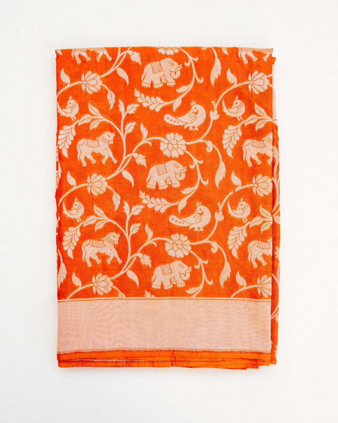 Orange Handwoven Shikargah Pure Silk Banarasi Dupatta