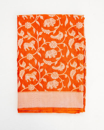 Orange Handwoven Shikargah Pure Silk Banarasi Dupatta