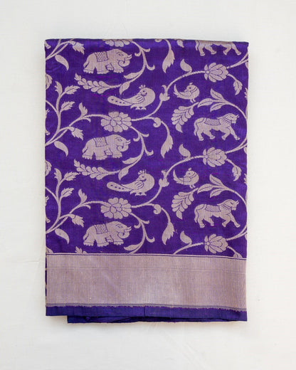 Purple Handwoven Shikargah Pure Silk Banarasi Dupatta