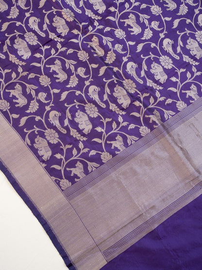 Purple Handwoven Shikargah Pure Silk Banarasi Dupatta
