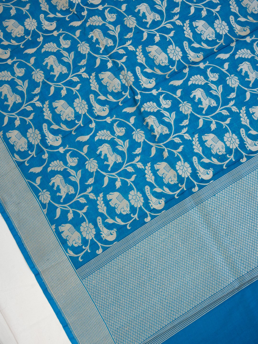 Blue Handwoven Shikargah Pure Silk Banarasi Dupatta