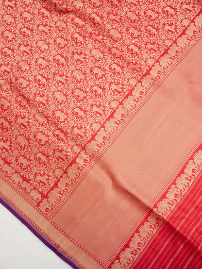 Red Shikargah Pure Silk Handwoven Banarasi Dupatta
