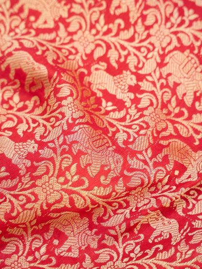 Red Shikargah Pure Silk Handwoven Banarasi Dupatta