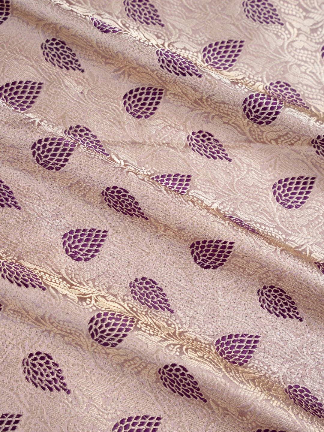 Beige Handwoven Meenakari Jangla Pure Silk Fabric