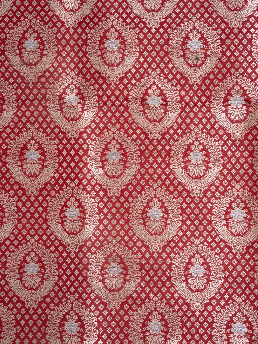 Red Handwoven Brocade Jangla Pure Silk Fabric