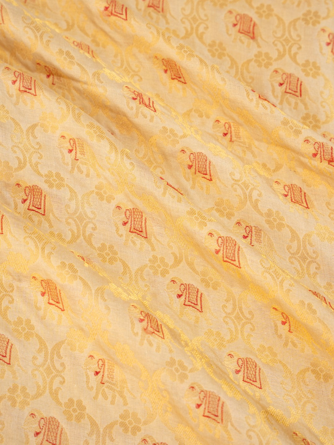 Gold Handwoven Shikargah Pure Silk Fabric