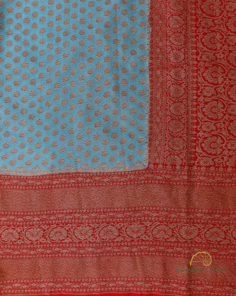 Blue Georgette Banarasi Buti Saree with Antique Zari