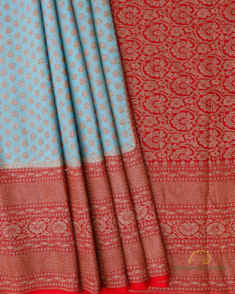 Blue Georgette Banarasi Buti Saree with Antique Zari
